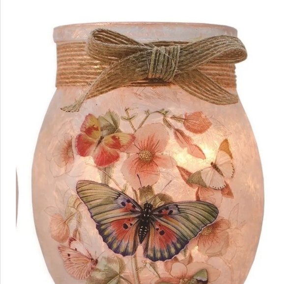 Glass light/lamp jars, hummingbird, butterflies & more, hand painted glass, 4" - Picture 2 of 4